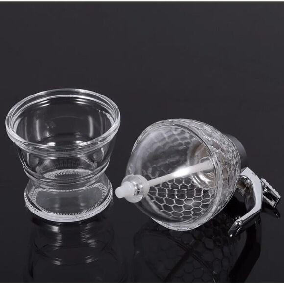 Acrylic No Drip Honey Syrup Acrylic Dispenser Jar 1 Cup Honey Comb Shaped Pot - Picture 4 of 5